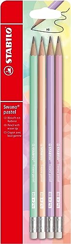 STABILO - Bleistift mit Radierer - Swano Pastel - 4er Pack - Härtegrad HB