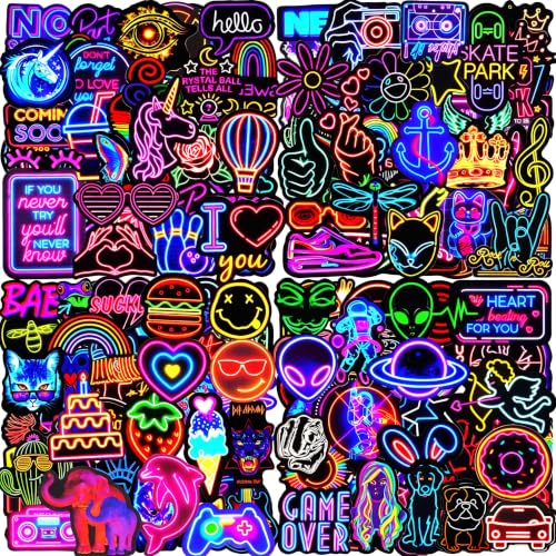 Aufkleber 200 Stück Neon Sticker Set Wasserfeste Vinyl Sticker Decals Coole Graffiti Sticker für Laptop Skateboard Scrapbook Trinkflasche MacBook IPad Handy Tagebuch Tassen Moped Fahrrad Koffer usw