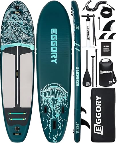 Aufblasbares Paddle-Brett, Extra Breites Stand-Up-Paddle-Brett, SUP-Brett mit Abnehmbarer Finne, Schwimmendes Paddel, Handpumpe, Reise-Brett (Jelly Wald)