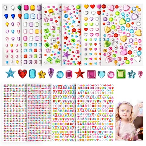 3500 Stück Glitzersteine Selbstklebend, Bunt Acryl Strasssteine Selbstklebend, Glitzersteine zum Basteln Kinder, Verschiedene Formen Glitzer Sticker Basteln für Fotorahmen, Bastelsachen