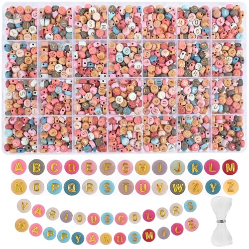 EUES 2000 Stück Rund Buchstabenperlen, 7mm A-Z Alphabet Perlen Set, Morandi Acryl Perlen für Schmuckherstellung DIY Armbänder Halsketten Handwerk