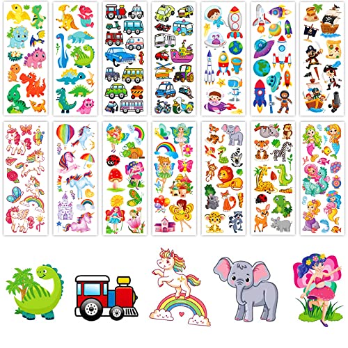 Habett 3D Aufkleber für Kinder & Kleinkinder, Geschwollen Stickers Niedliche Verschiedene Set für Jungen Mädchen Lehrer,Tier, Auto, Schmetterlinge, Einhorn, Dinosaurier und vieles mehr (24 Bogen)