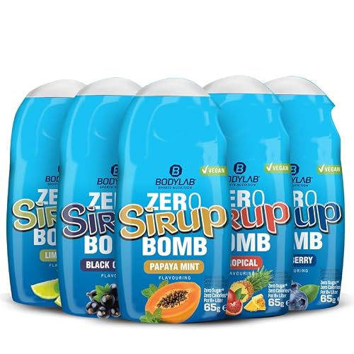 Bodylab24 ZERO Sirup BOMB Mixed Box 4, 5 x 65 ml, zuckerfreier Getränkesirup mit zero Kalorien, hochkonzentriert, für 8 l Fertiggetränk