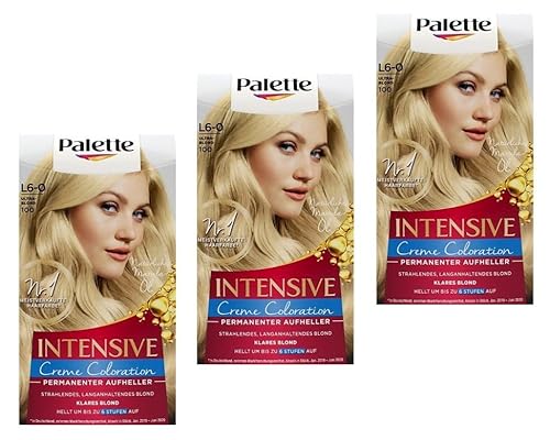 3x Palette Intensiv Creme Coloration 100/L6-0 Ultrablond Stufe 3 Permanenter Aufheller für strahlende langanhaltende blonde Haarfarbe,Anti-Gelbstich-Effekt langanhaltende Farbbrillanz,115ml (3er Pack)