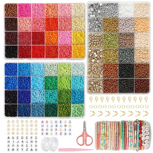 FEHCBIO 38500 Stück 72 Farben Perlen Set 3 Kits,Selber Machen Perlen für Armbänder, DIY Armband mit Buchstabenperlen zum Auffädeln Schmuckherstellungs Set für Weihnachten,Partys,Feiertag
