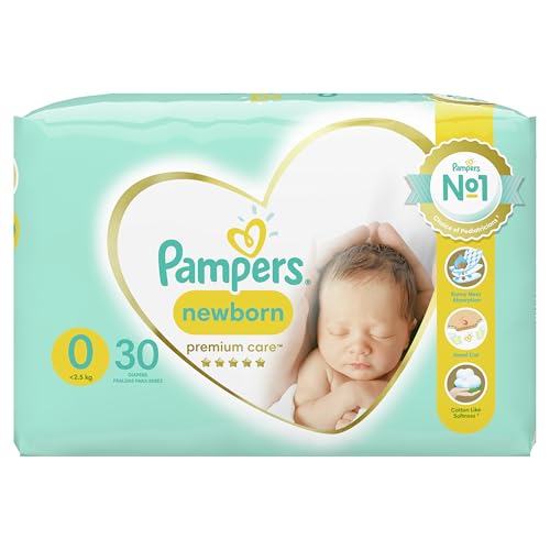 Pampers Windeln Größe 0 (<3 kg), Premium Care Windeln, 30 Stück, Bester Komfort und Schutz empfindlicher Haut von Pampers