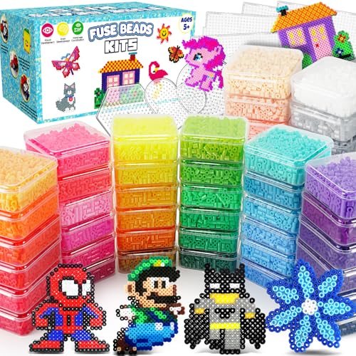 FunzBo Bügelperlen Set 31000 Teile XXL - 48 Farben 5mm Bügelperlen Groß Packung mit Mehrere Zubehör, Platten & Aufbewahrungsbox - Ideale Geschenk für Kinder ab 6 Jahren & Erwachsene & Handarbeitsfans
