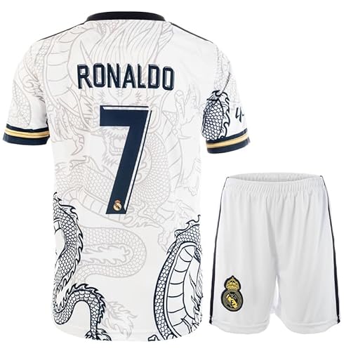 Mikalay Madrid #7 Retro Weißer Drache Limitierte Sonderedition Seltenes Fußball Kinder Trikot Shorts Set Jugendgrößen (Weiß,128)
