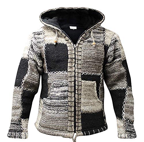 SHOPOHOLIC FASHION Herren Grau Schwarz Wolle Hoodie Hippie Festival Jacke - Mehrfarbig, S
