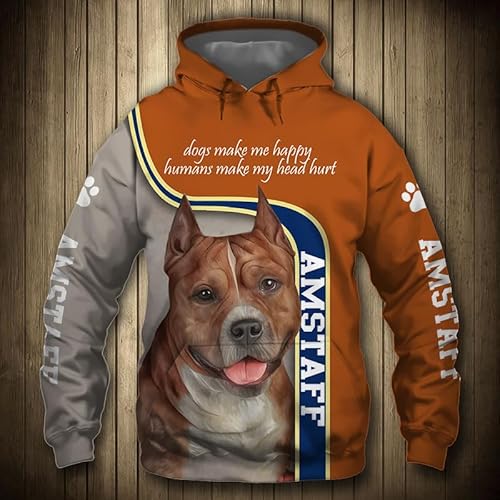 LOCZEK Hoodies Jacken Dünne 3D Amstaff Dog Volldruck Pullover Männer & Frauen Casual Polyester Sweatshirt Jungs/B/L