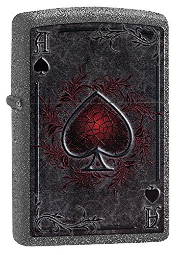 Zippo Sturmfeuerzeug - Modell ACE of Spades - Iron Stone Finish mit Color Image - Nachfüllbar - Wiederverwendbar - Windfestes Design - Geschenkbox - Made in USA