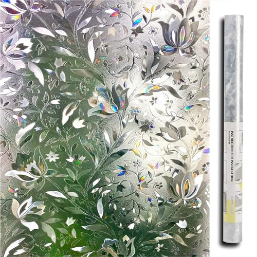 LEMON CLOUD Fensterfolie Blickdicht Selbsthaftende, Regenbogen Statisch No-Glue Sichtschutzfolie, Anti-UV Sonnenschutzfolie für Wohnzimmer, Bunt Tulpe (44,5x200cm)