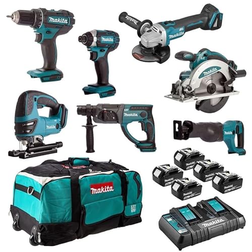 ENSEMBLE DE 7 MACHINES MAKITA (DDF482 + DTD152 + DGA504 + DSS610 + DHR202 + DJR186 + DJV180) - DLX7013PT1