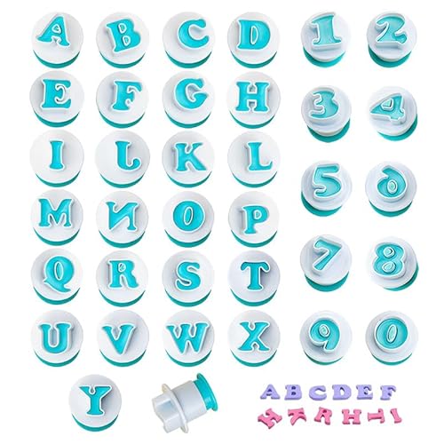 HMCEY 36 Stück Buchstaben Ausstecher Backen,Zahlen Fondant Ausstecher Sandwich,Ausstechformen Plätzchen,Cookie Cutter Set,Keksausstecher Plastik,Keksformen,Torten Deko Ausstechers für Backzubehör