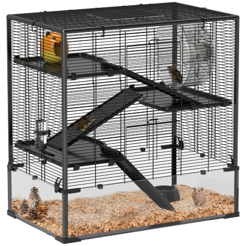 PawHut Hamsterkäfig für Zwerghamster 4-stufig Schwarz 78,5 x 48,5 x 80 cm