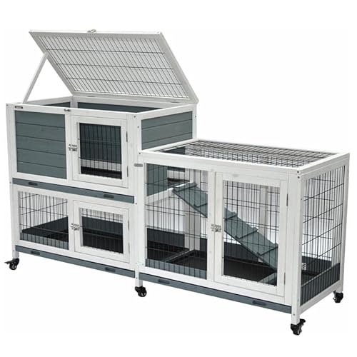 nanook Kleintierstall Nagerstall Indoor Kaninchenstall Hasenstall Meerschweinchen 146 x 89 cm - 6 x praktische Rollfüße - grau-weiß