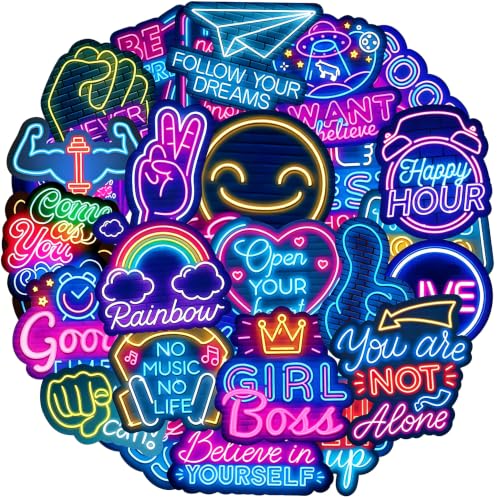 Aufkleber 100 Stück Neon Sprüche Sticker Set, Positive Affirmationen Inspirierende Zitate, Motivationssticker, Belohnungsaufkleber, Wasserfeste Vinyl Sticker für Scrapbook Journal Laptop Notizbuch etc