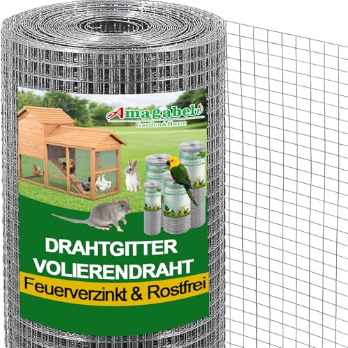 Amagabeli Drahtgitter Volierendraht 1m X 25m, Feuerverzinkt & Rostfrei (12x12mm) – Für Hochbeet, Voliere, Kaninchenzaun, Wühlmausschutz | Leicht Schneidbar & Wetterfest​