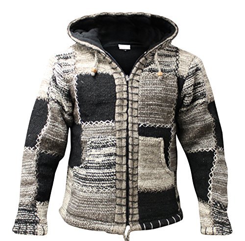 SHOPOHOLIC FASHION Herren grau Schwarze Wolle Kapuzenpulli Hippie Festival Jacke - Mehrfarbig, XX-Large