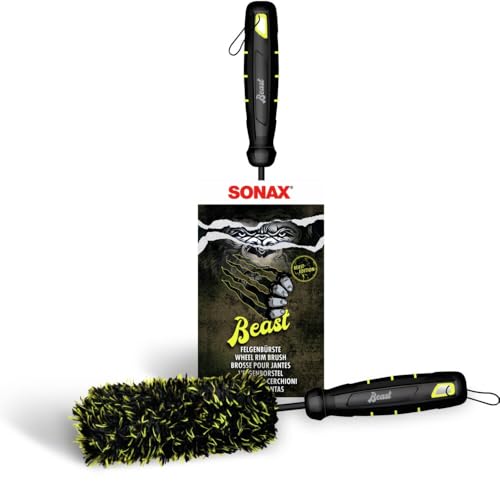 SONAX FelgenBürste Beast Edition (1 Stück) löst den Dreck auf deiner Felge selbst in Engen Zwischenräumen, Ecken und Felgenbett | Art-Nr. 04917410