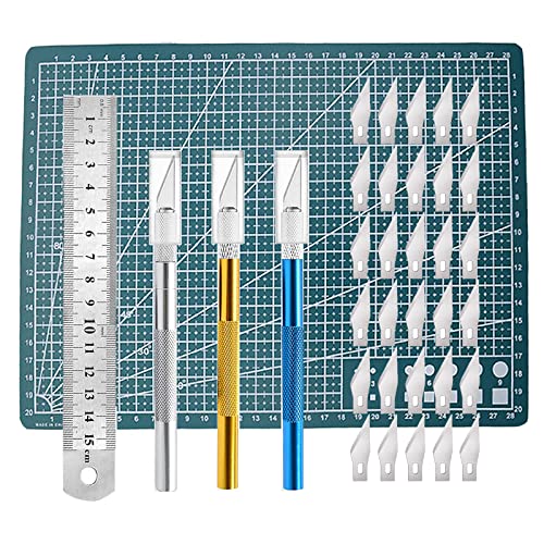 3 Stück Cutter für DIY Art Work Cutting, Skalpell mit 30 Ersatzklingen, Bastelmesser Cuttermesser Hobbymesser Schnitzmesser Caving, Skulptur, Fensterfolie, Lackschutzfolien
