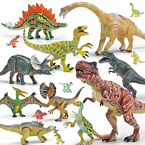GizmoVine Dinosaurier Spielzeug,Dinosaurier Figuren,Dino Spielzeug ab 3 Jahre Geschenk Set,Bewegliche Gelenke,25cm Lange Dinosaurier Wie T-Rex Figur,Triceratops und Velociraptor……