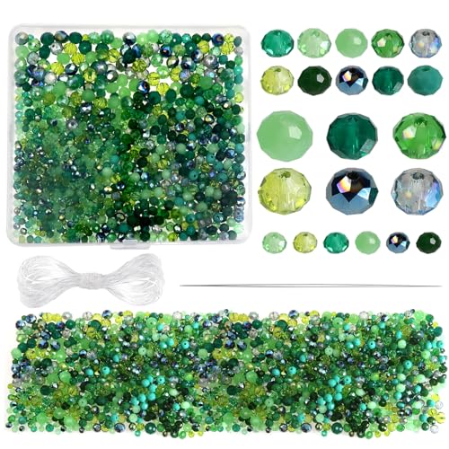 TOAOB 1000 Stück Perlen Grün Facettenperlen Grün 4mm 6mm 8mm Glaskristall Perlen Facettierte Glasperlen für Armbänder Halskette Ohrringe Schmuckherstellung