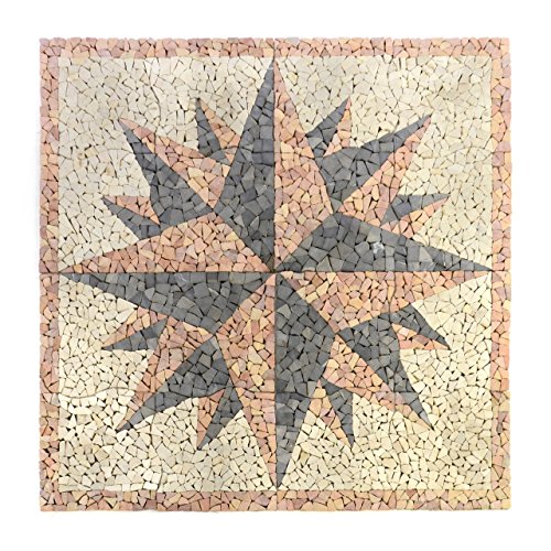 DIVERO Fliesen-Mosaik Rosone aus Marmor – Farbe: creme-grau- rosé - 120 x 120 cm