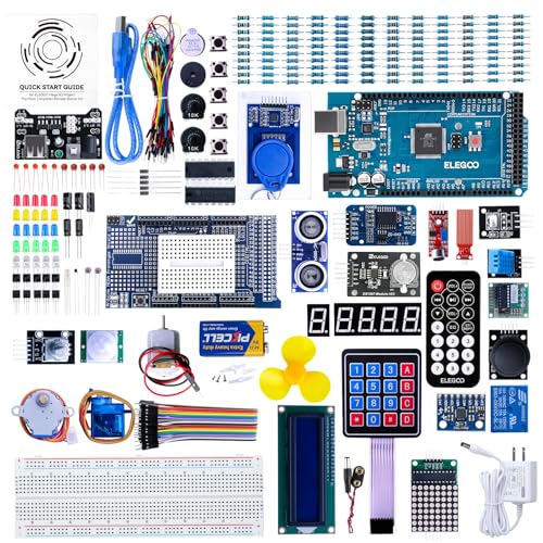ELEGOO MEGA-R3 Starter-Kit, kompatibel für Arduino Steuerprojekte – Umfangreicher Baukasten mit deutschem Tutorial, MEGA-R3 Mikrocontroller-Platine und reichlich Elektronikzubehör