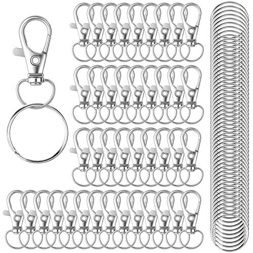 100 Stück Schlüsselring Edelstahl Klein Karabiner Schlüsselanhänger Basteln Selber Machen Ringe Karabinerhaken mit Drehgelenk(Silber)