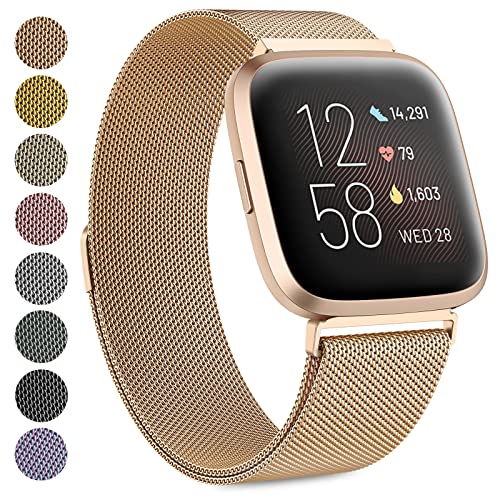 Oumida Premium Edelstahl Metall Armband für Fitbit Versa 2/Versa Lite - Damen und Herren Ersatzband mit Starker Magnet