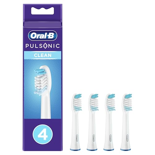 Oral-B Pulsonic Clean Aufsteckbürsten — ORIGINAL Zahnbürstenaufsatz für Oral-B Schallzahnbürste — Ersatzbürsten, Bürstenköpfe für Elektrische Zahnbürste für eine Gründliche Reinigung — Weiß, 4 Stück