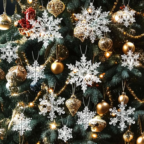 Weihnachtsbaumschmuck Glitzernde Schneeflocken-Ornamente, 40 Stück Klare Weihnachts-Hängende Schneeflocken-Dekoration mit Schnur, Weihnachtsbaumschmuck für Winterfeiertage Weihnachtsdekoration