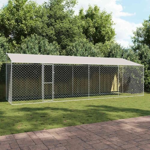 Gecheer Hundekäfig Silber 800 x 200 x 256 cm Verzinkter Stahl, Hundezwinger Outdoor-Hundekäfig Sicherer Hundeauslauf für Garten Terrasse Draußen3368303