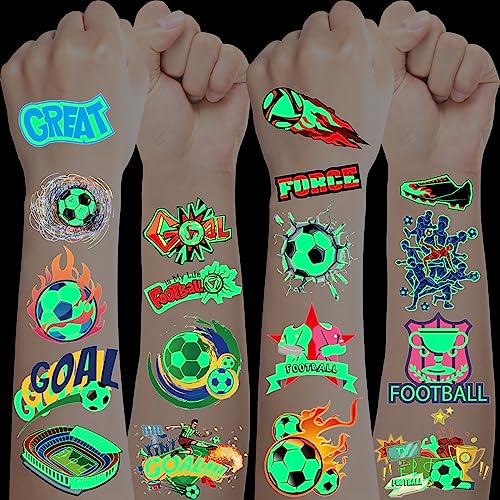 Leuchttattoos Kinder Fußball, 10 Blätter Tattoo Kinder Fussball Geschenke Jungen, Geschenk Junge 3 4 5 6 7 8 9 10 Jahre, Kleine Geschenke für Adventskalender für Jungs, Coole Sachen für Jungs