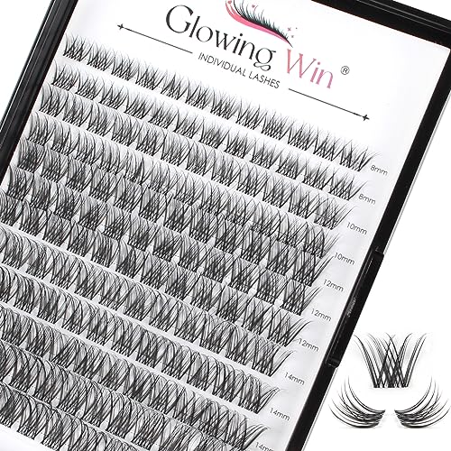 Glowing Win Cluster Lashes Einzelne Wimpern Extensions DIY Individual Lashes Extension with Transparentes Band 144 PCS Wimpernverlängerung 8-16mm Fake Lashes Natürliche Künstliche Wimpern Cat Eye