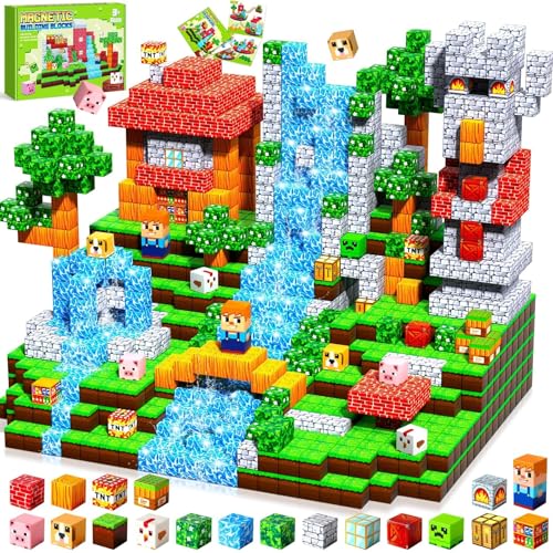 Pourbibi Magnetische Bausteine, Magnetbausteine Magnetspielzeug, 108 Teile Magnetische Bauwelt Spielzeug Magnetblöcke für Kinder ab 3 4 5 6 7 8 9 Jahre Verstaubare,Professioneller Christmas