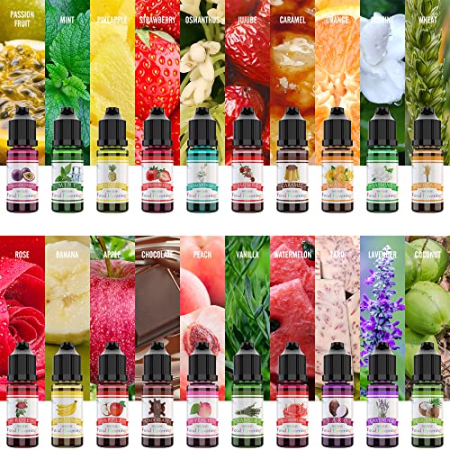 Lebensmittelaroma, Food Flavour Drops - 20 x 10ml Konzentriertes Lebensmittel Flavor Oil Aromaöl zum Backen, Kochen - Flüssiger Lipgloss Flavoring Oil für Getränke, Seifen - Wasser- und öllöslich