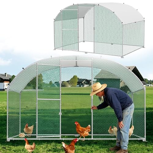 VA-Cerulean Hühnerstall Freilaufgehege 3x2x2m, Verzinkter Stahlrahmen Geflügelstall Hühnerhaus Bogenform Design mit Sonnenschutzdach, Outdoor Hühnerkäfig Voliere für Hühner, Enten, Kleintiere