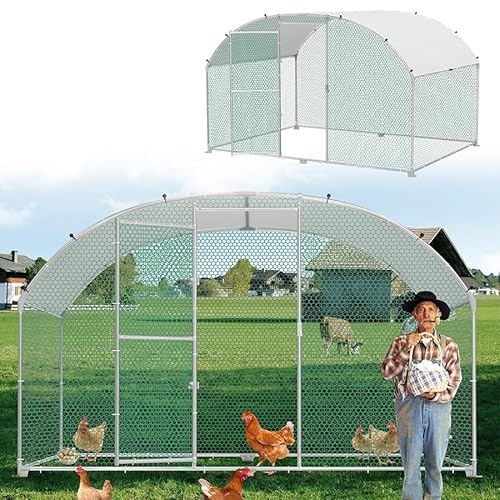 Aufun Freilaufgehege 3x2x2m Hühnerstall Haustierkäfig Freigehege, Verzinkter Stahlrahmen Bogenaufsatz Hühnerkäfig Voliere mit Dachplane Sonnenschutzdach Winterfest für Heimtiergehege Vogelkäfig