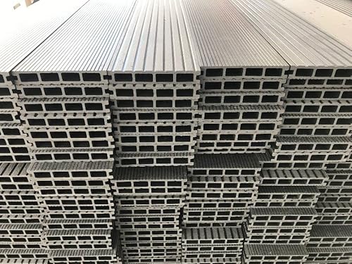 WPC Terrassendielen Komplettbausatz Hohldiele 145x22 mm 6 x 2 m grau 2 qm Nutzlänge bis 2 m (180-200 cm)