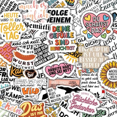 75 Stück Aufkleber mit deutschen Sprüchen – lustige & motivierende Vinyl Sticker, wasserdicht, für Laptop, Handy, Flasche & Tagebuch – coole Deko für Jugendliche & Erwachsene (Style C-75 Stück)