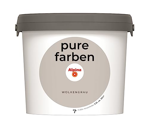 Alpina pure farben Wandfarbe – Wolkengrau – strapazierfähige und atmungsaktive Innenfarbe – ergiebig, gut deckend & reinigungsfähig – 2,5 Liter
