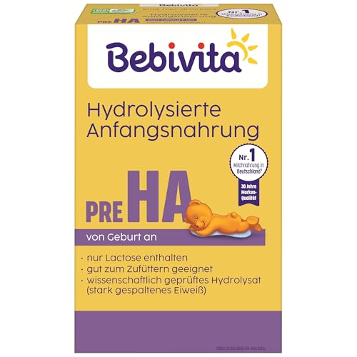 Bebivita PRE HA (5 x 500g), hydrolysierte Anfangsmilch von Geburt an, enthält nur Lactose als Kohlenhydrat, gut zum Zufüttern