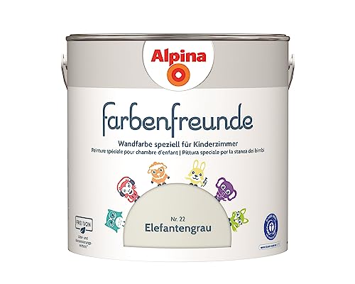 Alpina Farbenfreunde – Nr. 22 Elefantengrau – Wandfarben speziell für Kinderzimmer – frei von konservierungs- und lösemittelfrei – für ein gesundes und behagliches Raumklima – 2,5L