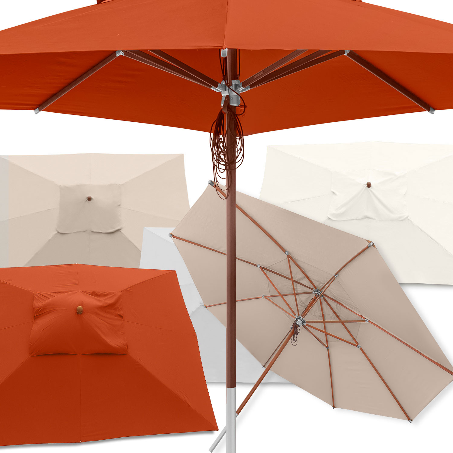 anndora Sonnenschirm 5m rund mit Holz -Super Deluxe 5m rund Natural - Winddach - dicker Stoff hell und hoher UV-Schutz