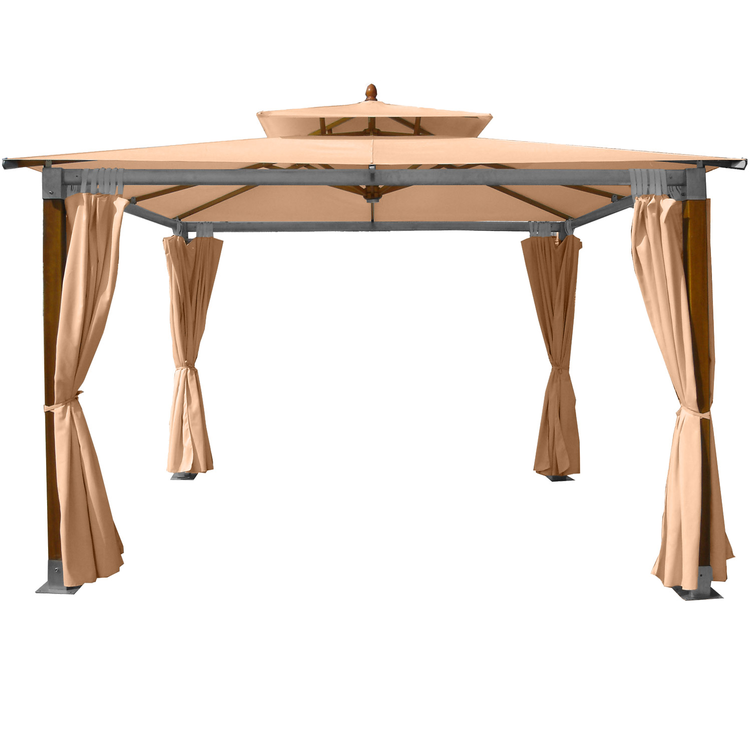 anndora Gartenpavillon Holz Pavillon 3,6x3,6m Dark Natural Winddach UV-Schutz