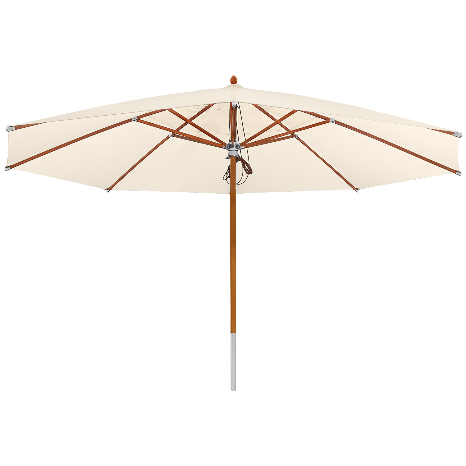 anndora® Sonnenschirm ø 5m rund mit Holz -Super Deluxe 5m rund Natural - Winddach - dicker Stoff hell und hoher UV-Schutz