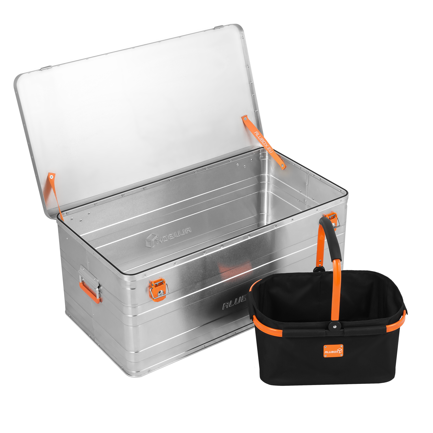 ALUBOX Sonderedition + Einkaufskorb Signature by alubox - Sparkombi Alukiste + Einkaufskorb perfekt für den großen Einkauf oder Camping