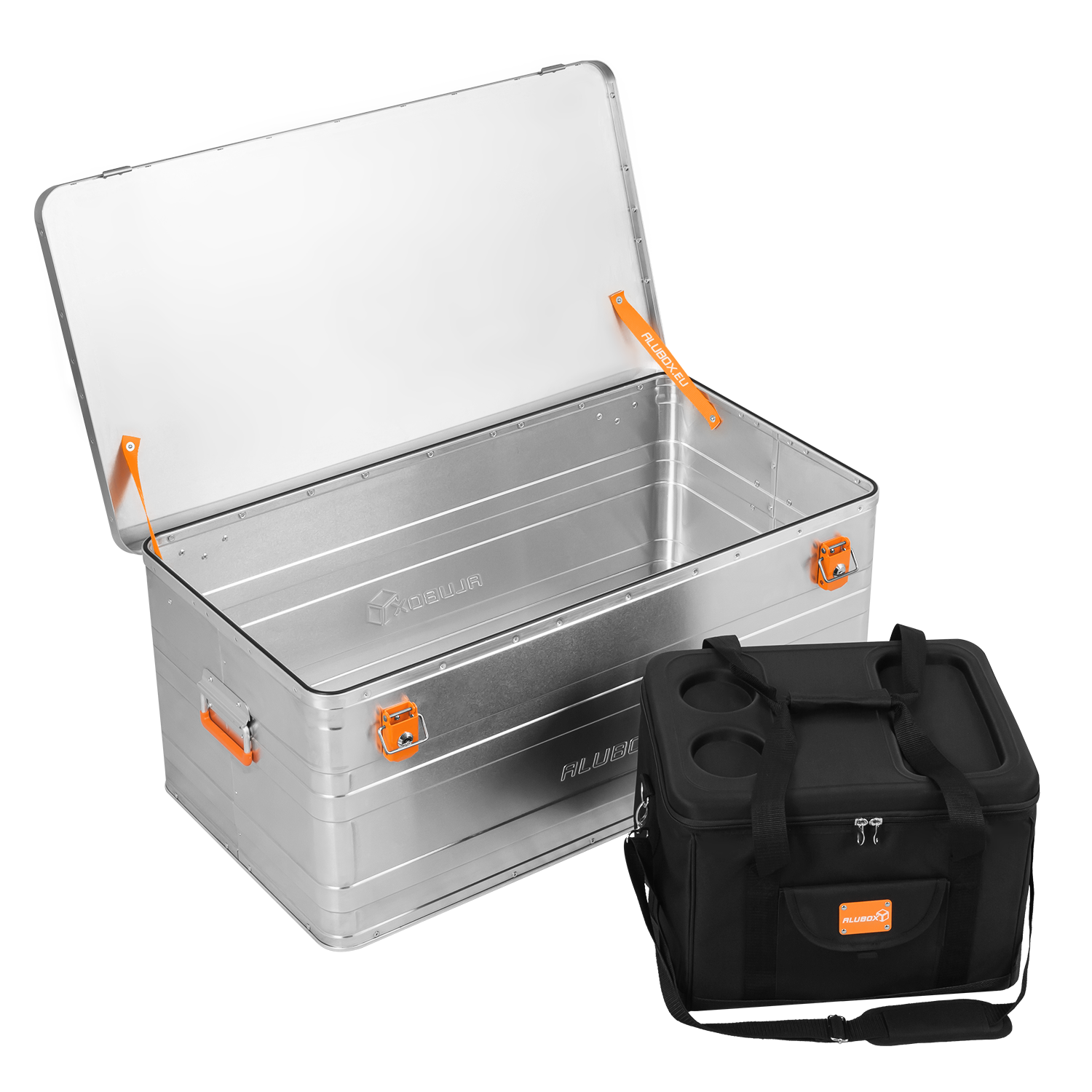ALUBOX original B140 + Isoliertasche + Schutzkoffer mit Unterteilungen - Podcast-Koffer